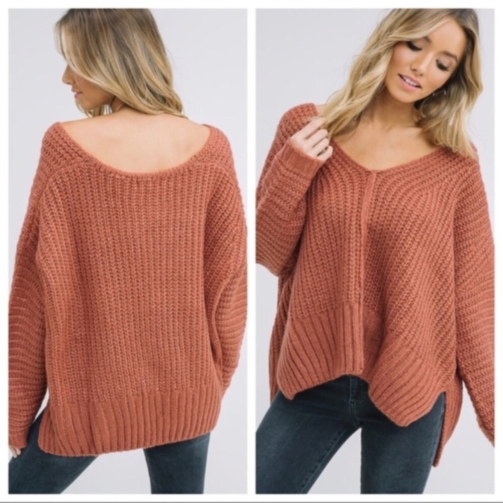 Oversized Chunky V-Neck Loose Sweater dh